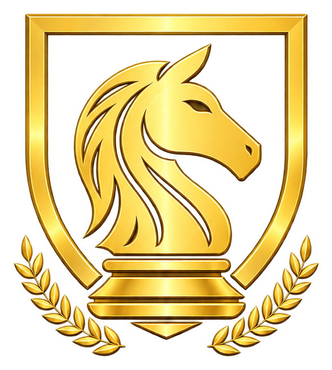 Brasão Vatoz Lokoz: cabeça de cavalo heráldica em escudo com louros